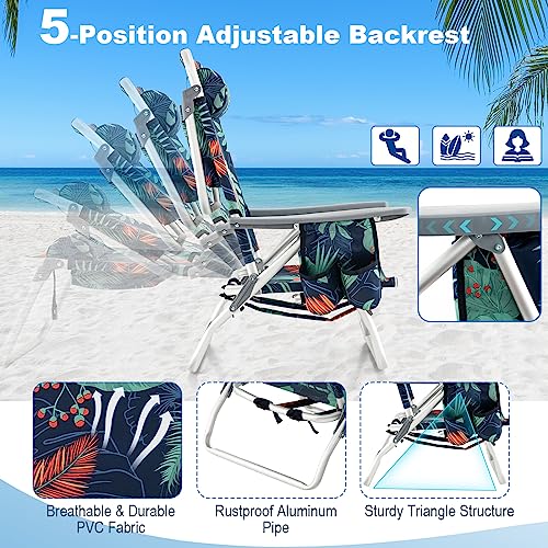 Giantex 3-PCS Folding Camping Chair - Beach Chair and Aluminum Table Set, Patio Sling Chairst with 5 Adjustable Position, Backpack Lawn Chair for Fishing,Travelling Sunbathing Chairs Set