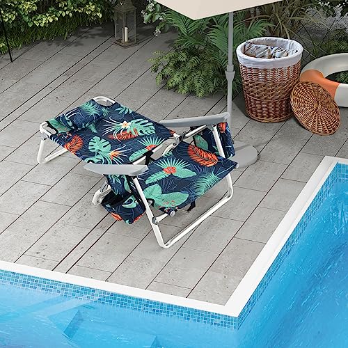 Giantex 3-PCS Folding Camping Chair - Beach Chair and Aluminum Table Set, Patio Sling Chairst with 5 Adjustable Position, Backpack Lawn Chair for Fishing,Travelling Sunbathing Chairs Set