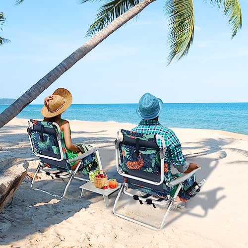 Giantex 3-PCS Folding Camping Chair - Beach Chair and Aluminum Table Set, Patio Sling Chairst with 5 Adjustable Position, Backpack Lawn Chair for Fishing,Travelling Sunbathing Chairs Set