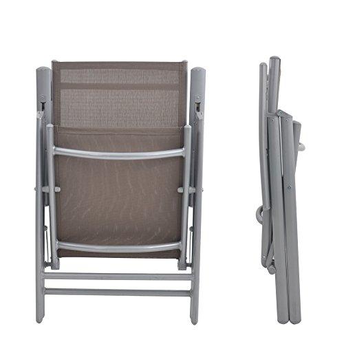 Livebest Set of 2 Folding Sling Back Chairs Patio Adjustable Reclining Back Sturdy Aluminum Frame with Armrest Chair Zero-gravity Indoor Outdoor Garden Pool Bench,Gary