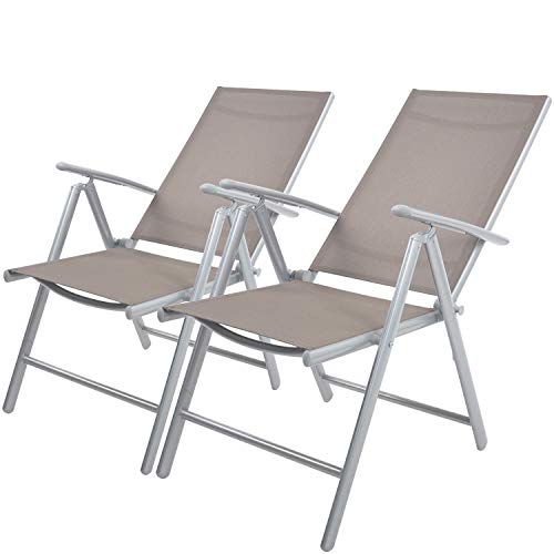 Livebest Set of 2 Folding Sling Back Chairs Patio Adjustable Reclining Back Sturdy Aluminum Frame with Armrest Chair Zero-gravity Indoor Outdoor Garden Pool Bench,Gary