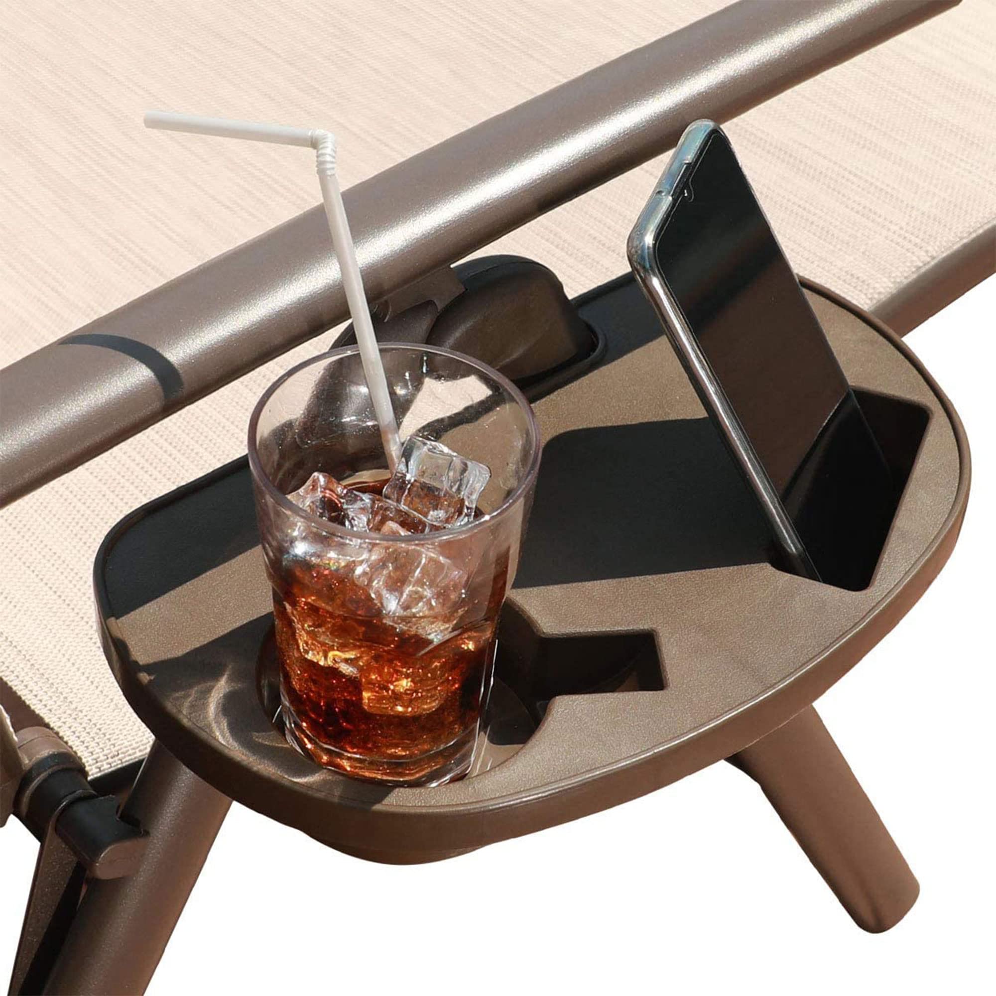GOLDSUN Aluminum Outdoor Folding Reclining Lounge Chair (Beige with Caramel, Single)