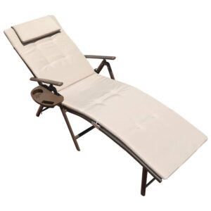 GOLDSUN Aluminum Outdoor Folding Reclining Lounge Chair (Beige with Caramel, Single)