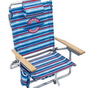 Tommy Bahama 5-Position Classic Lay Flat Folding Backpack Beach Chair, Aluminum , Red, White, and Blue Stripe