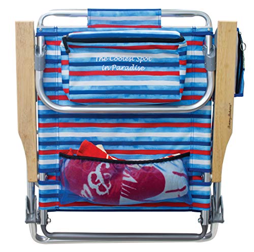 Tommy Bahama 5-Position Classic Lay Flat Folding Backpack Beach Chair, Aluminum , Red, White, and Blue Stripe