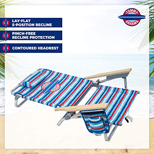 Tommy Bahama 5-Position Classic Lay Flat Folding Backpack Beach Chair, Aluminum , Red, White, and Blue Stripe