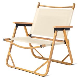 vkkilpee portable folding camping chair medium size outdoor chair lightweight aluminum frame 600d khaki oxford cloth bearing 220lbs imitation wood grain spray paint lawn chair directors chair
