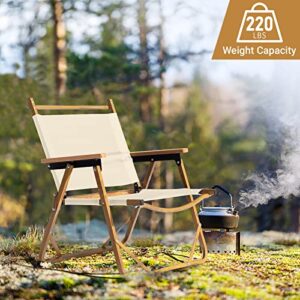 VKKILPEE Portable Folding Camping Chair Medium Size Outdoor Chair Lightweight Aluminum Frame 600D Khaki Oxford Cloth Bearing 220lbs Imitation Wood Grain Spray Paint Lawn Chair Directors Chair