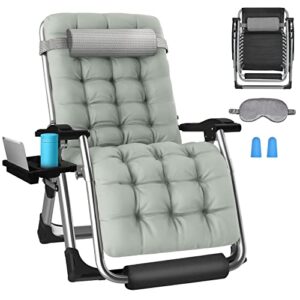 slendor oversized zero gravity chair 29in,gravity recliner chair for indoor outdoor,xl padded patio lounge chair with headrest, upgrade aluminum alloy lock, cup holder,support 500lbs,gray