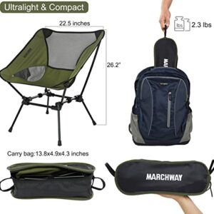 MARCHWAY Ultralight Folding Camping Chair, Heavy Duty Portable Compact for Outdoor Camp, Travel, Beach, Picnic, Festival, Hiking, Lightweight Backpacking (Green)