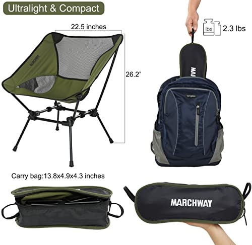 MARCHWAY Ultralight Folding Camping Chair, Heavy Duty Portable Compact for Outdoor Camp, Travel, Beach, Picnic, Festival, Hiking, Lightweight Backpacking (Green)