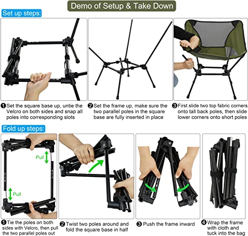 MARCHWAY Ultralight Folding Camping Chair, Heavy Duty Portable Compact for Outdoor Camp, Travel, Beach, Picnic, Festival, Hiking, Lightweight Backpacking (Green)