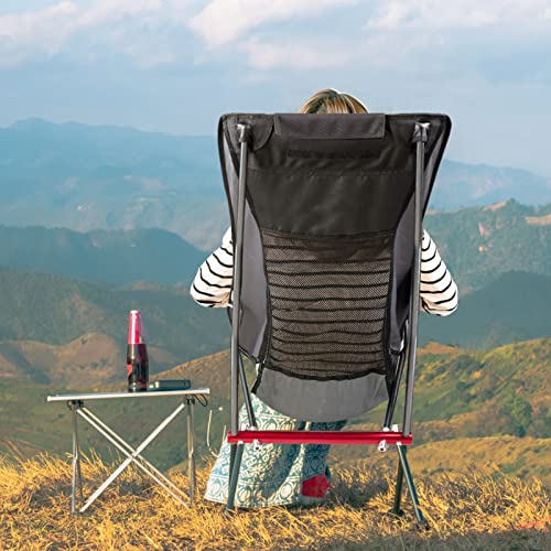 Portable Camping Chair, Compact Ultralight High Back Camp Chairs for Adult, Aluminum Backpacking Chair Removable Pillow, Side Pocket & Carry Bag, for Outdoor Hiking Travel Beach Fishing(Black Grey)