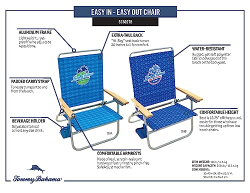 Tommy Bahama 4-Position Easy Out Folding Beach Chair, 2-Pack, Blue