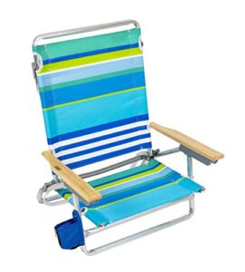 rio beach classic 5-position lay-flat folding beach chair, 30.8" x 24.75" x 29.5", cool blue stripes