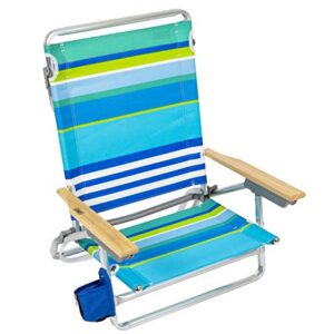 RIO beach Classic 5-Position Lay-Flat Folding Beach Chair, 30.8" x 24.75" x 29.5", Cool Blue Stripes