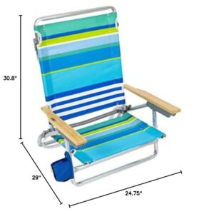 RIO beach Classic 5-Position Lay-Flat Folding Beach Chair, 30.8" x 24.75" x 29.5", Cool Blue Stripes