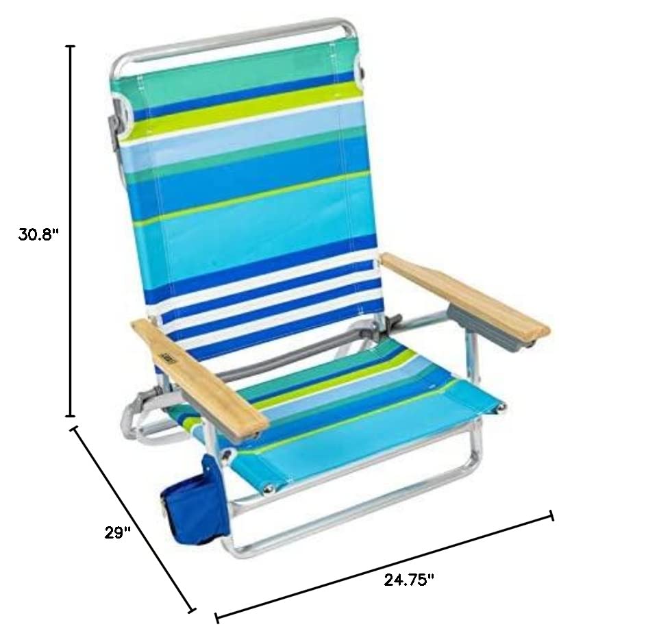 RIO beach Classic 5-Position Lay-Flat Folding Beach Chair, 30.8" x 24.75" x 29.5", Cool Blue Stripes