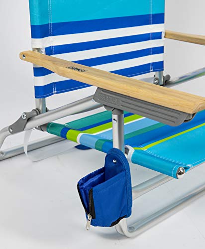 RIO beach Classic 5-Position Lay-Flat Folding Beach Chair, 30.8" x 24.75" x 29.5", Cool Blue Stripes