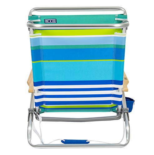 RIO beach Classic 5-Position Lay-Flat Folding Beach Chair, 30.8" x 24.75" x 29.5", Cool Blue Stripes