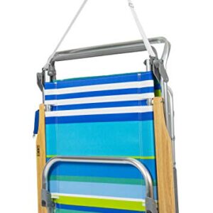 RIO beach Classic 5-Position Lay-Flat Folding Beach Chair, 30.8" x 24.75" x 29.5", Cool Blue Stripes