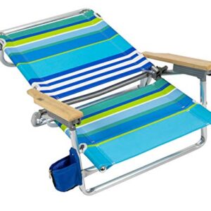 RIO beach Classic 5-Position Lay-Flat Folding Beach Chair, 30.8" x 24.75" x 29.5", Cool Blue Stripes