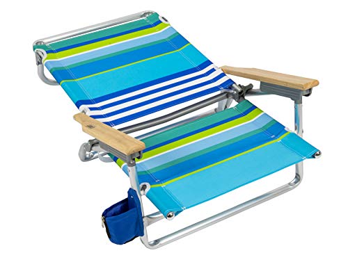 RIO beach Classic 5-Position Lay-Flat Folding Beach Chair, 30.8" x 24.75" x 29.5", Cool Blue Stripes