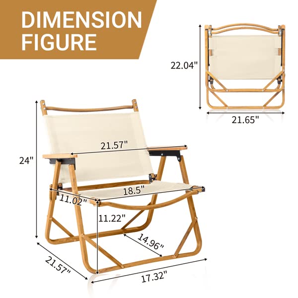 Medium Folding Chair, Portable Patio Chair, Lightweight Camping Chair with Aluminum Frame & 600D Oxford Fabric, Outdoor Lawn Chair Beach Chair, for Hiking,Fishing,Garden,Backyard,Khaki