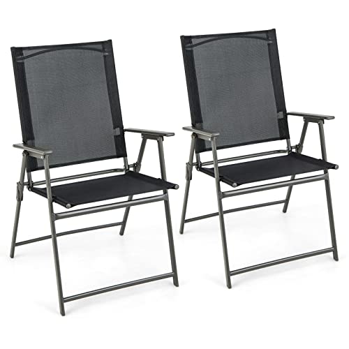 Giantex Patio Folding Chairs Set of 2, Outdoor Lawn Chairs with Rustproof Metal Frame, Portable Dining Chairs for Porch, Deck, Garden, Backyard, Camping