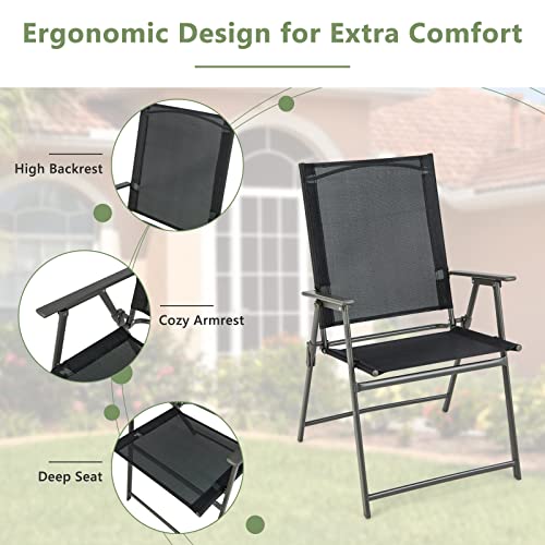 Giantex Patio Folding Chairs Set of 2, Outdoor Lawn Chairs with Rustproof Metal Frame, Portable Dining Chairs for Porch, Deck, Garden, Backyard, Camping