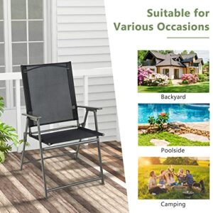 Giantex Patio Folding Chairs Set of 2, Outdoor Lawn Chairs with Rustproof Metal Frame, Portable Dining Chairs for Porch, Deck, Garden, Backyard, Camping