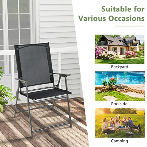 Giantex Patio Folding Chairs Set of 2, Outdoor Lawn Chairs with Rustproof Metal Frame, Portable Dining Chairs for Porch, Deck, Garden, Backyard, Camping