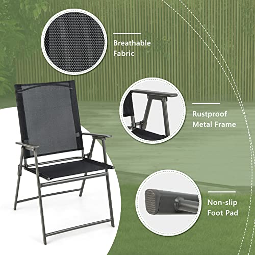 Giantex Patio Folding Chairs Set of 2, Outdoor Lawn Chairs with Rustproof Metal Frame, Portable Dining Chairs for Porch, Deck, Garden, Backyard, Camping