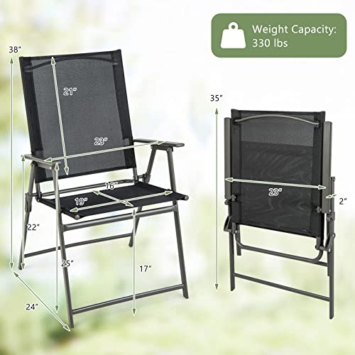 Giantex Patio Folding Chairs Set of 2, Outdoor Lawn Chairs with Rustproof Metal Frame, Portable Dining Chairs for Porch, Deck, Garden, Backyard, Camping