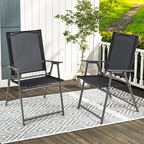 Giantex Patio Folding Chairs Set of 2, Outdoor Lawn Chairs with Rustproof Metal Frame, Portable Dining Chairs for Porch, Deck, Garden, Backyard, Camping