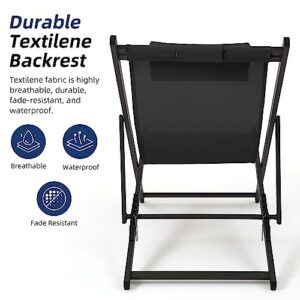 Eongdn Sling Chairs Patio Deck Chairs Folding Chair Set of 4 with 2 6-Level Adjustable Aluminum Folding Chairs and 2 Stools, Dark Grey