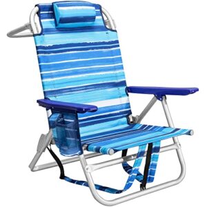 lemberi backpack beach chairs for adults,1/2 pack folding heavy duty camping chair with large pockets and cup holder,adjustable high beach lounge chairs with towel rack for outdoor,travel (1, blue)