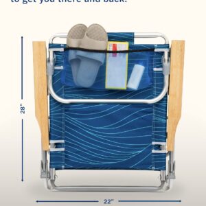 Raise Your Game Portable Backpack Beach Chair, Folding with 5 Positions, Storage Cup Holder and Bottle Opener with Phone Pocket, Headrest (Blue)