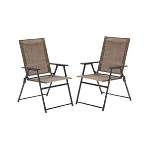 vicllax patio folding chairs set of 2, outdoor protable textilene dining chairs for lawn garden deck backyard porch, brown