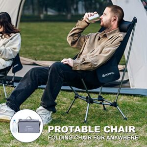 HITORHIKE Camping Chair with Nylon Mesh and Comfortable Headrest Ultralight High Back Folding Camp Chair Portable Compact for Camping, Hiking, Backpacking, Picnic, Festival (Dark Black)