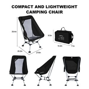 HITORHIKE Camping Chair with Nylon Mesh and Comfortable Headrest Ultralight High Back Folding Camp Chair Portable Compact for Camping, Hiking, Backpacking, Picnic, Festival (Dark Black)