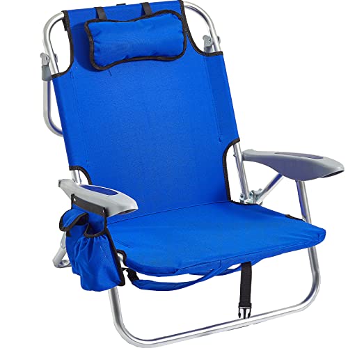 Canpsky Portable Beach Chair for Adults, 4 Position Backpack Folding Camping Chairs for Outdoor, Beach Chairs with Backpack Straps,Blue…