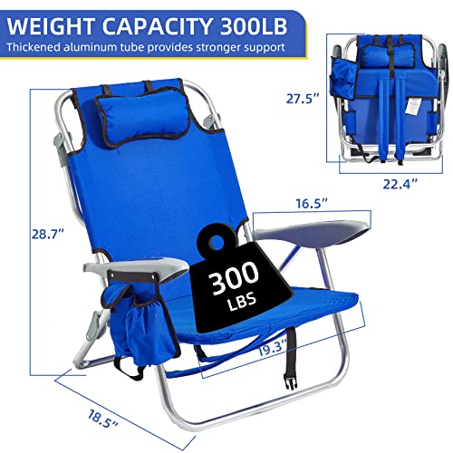 Canpsky Portable Beach Chair for Adults, 4 Position Backpack Folding Camping Chairs for Outdoor, Beach Chairs with Backpack Straps,Blue…