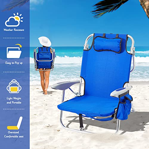 Canpsky Portable Beach Chair for Adults, 4 Position Backpack Folding Camping Chairs for Outdoor, Beach Chairs with Backpack Straps,Blue…