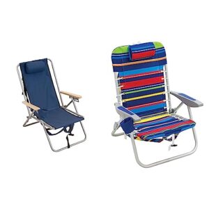 rio beach original outdoor steel folding backpack chair, navy blue & rio beach 4-position backpack lace-up suspension folding beach chair,aluminum, multi stripe