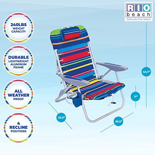 Rio Beach Original Outdoor Steel Folding Backpack Chair, Navy Blue & Rio Beach 4-Position Backpack Lace-Up Suspension Folding Beach Chair,Aluminum, Multi Stripe