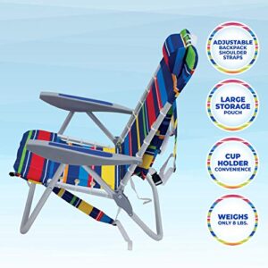 Rio Beach Original Outdoor Steel Folding Backpack Chair, Navy Blue & Rio Beach 4-Position Backpack Lace-Up Suspension Folding Beach Chair,Aluminum, Multi Stripe