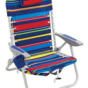 Rio Beach Original Outdoor Steel Folding Backpack Chair, Navy Blue & Rio Beach 4-Position Backpack Lace-Up Suspension Folding Beach Chair,Aluminum, Multi Stripe