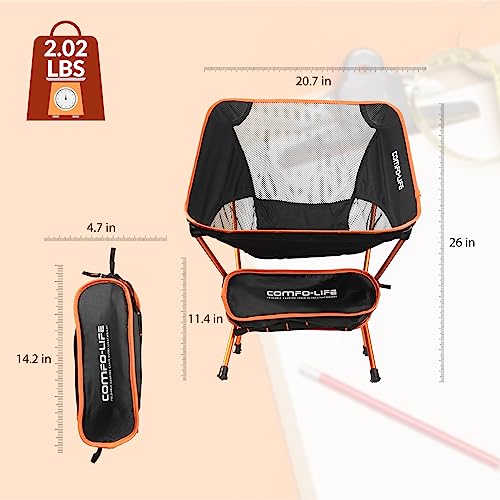 COMFO-LIFE Portable Camping Chair - Backpacking Chair Ultra Lightweight and Durable Lawn Chairs, Camp, and Backpacking Chair - Ideal for Travel and Outdoor Adventures - Ultralight & Compact