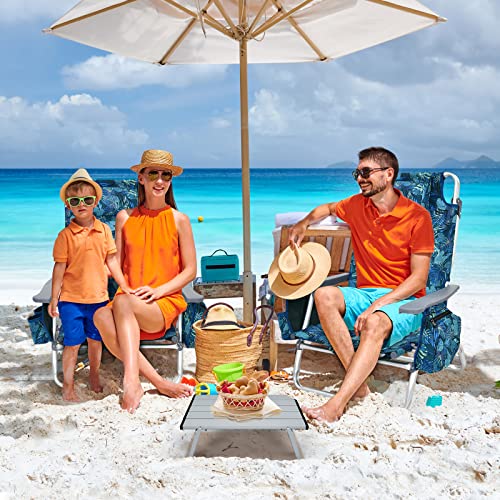 BETTARY Backpack Beach Chairs Set, 5-Position Lawn Chair & Small Aluminum Table w/Cup Holder, Cooler Bag, Heavy Duty Lay Flat Folding Camping Chairs 3PCS for Fishing & Sunbathing